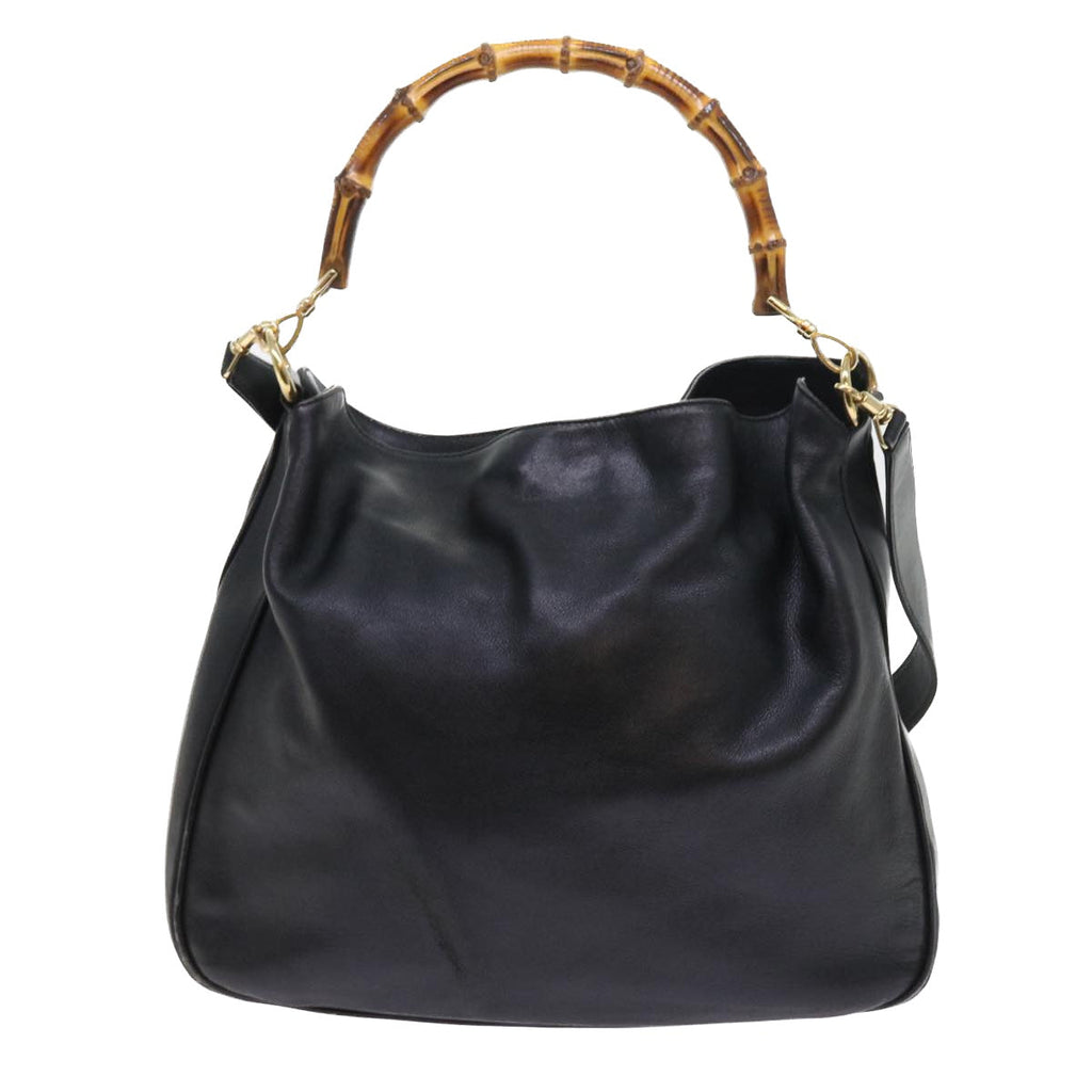 GUCCI Bamboo Shoulder Bag Leather 2way Black ac2306