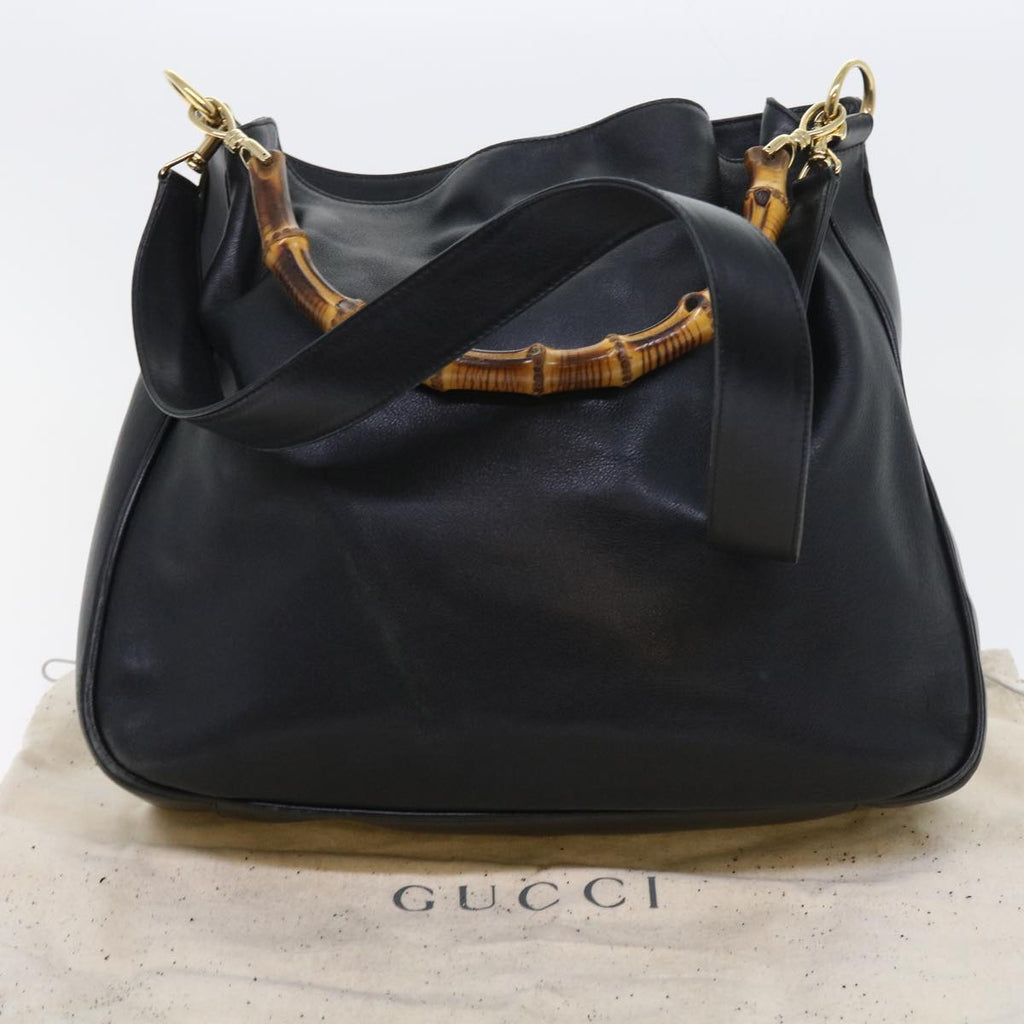 GUCCI Bamboo Shoulder Bag Leather 2way Black ac2306