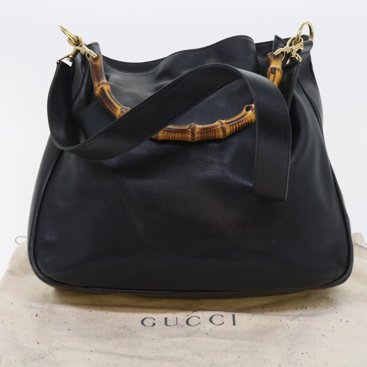 GUCCI Bamboo Shoulder Bag Leather 2way Black ac2306