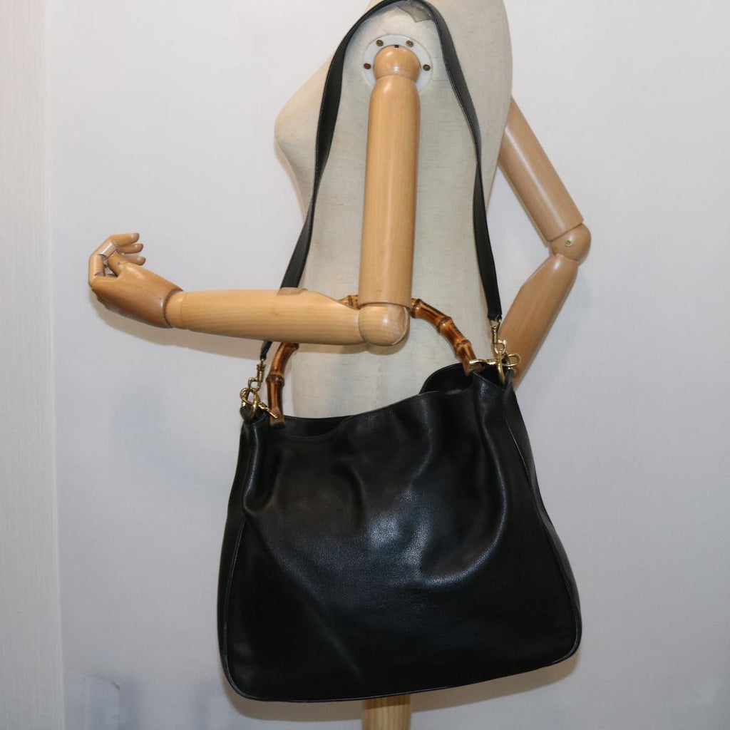 GUCCI Bamboo Shoulder Bag Leather 2way Black ac2306
