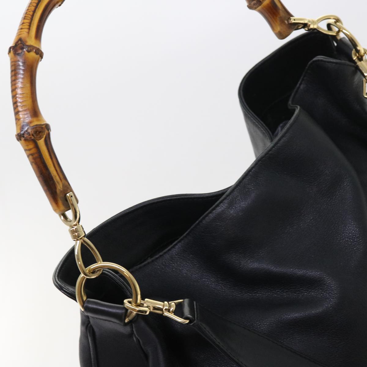 GUCCI Bamboo Shoulder Bag Leather 2way Black ac2306