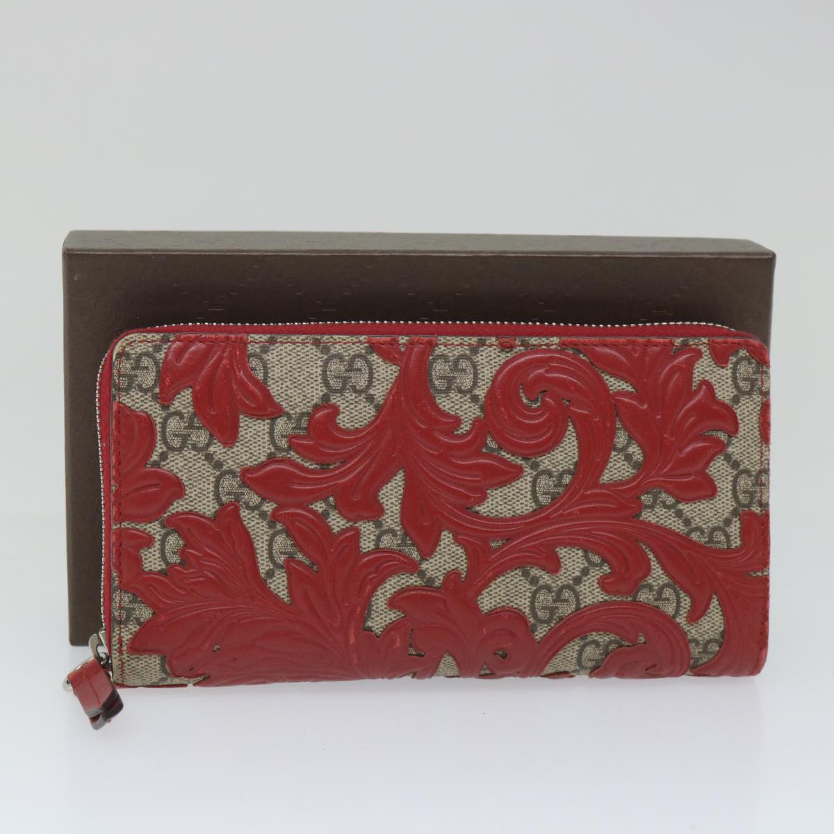 GUCCI GG Supreme Long Wallet PVC Leather Beige Red 410102 ac2308