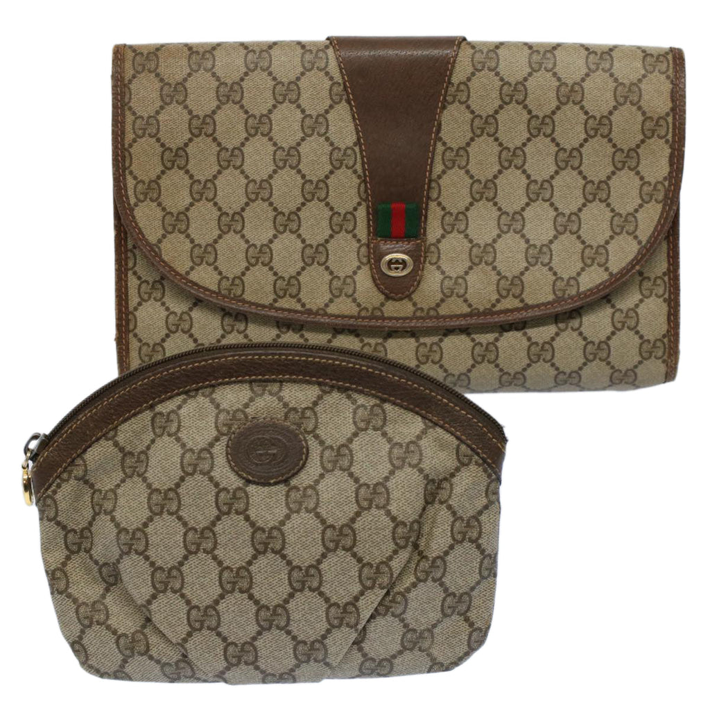 GUCCI GG Supreme Web Sherry Line Clutch Bag 2Set Beige Red Green ac2325