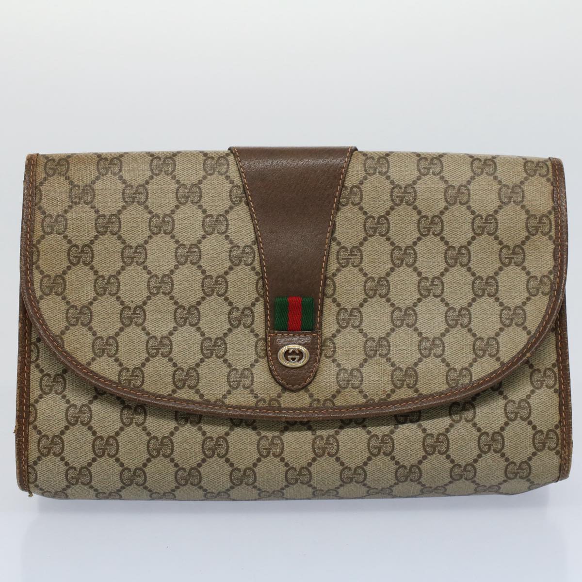 GUCCI GG Supreme Web Sherry Line Clutch Bag 2Set Beige Red Green ac2325