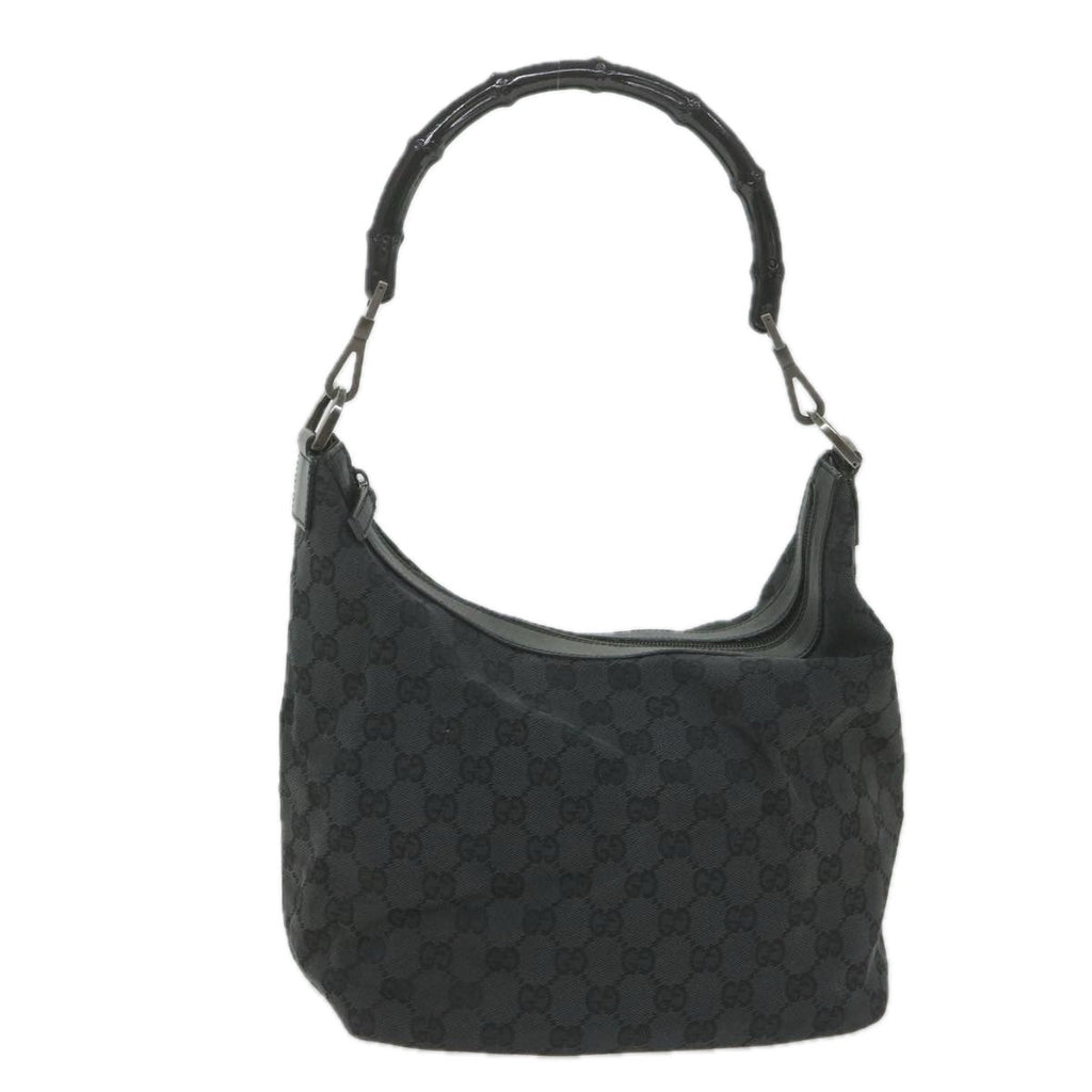 GUCCI GG Canvas Bamboo Shoulder Bag Black ac2332
