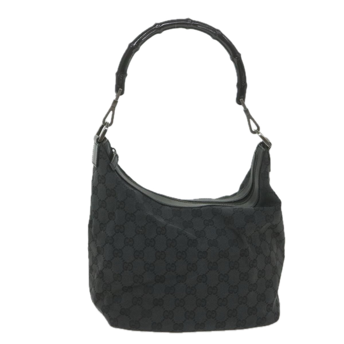 GUCCI GG Canvas Bamboo Shoulder Bag Black ac2332