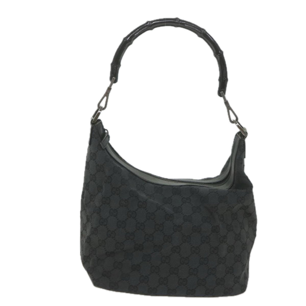 GUCCI GG Canvas Bamboo Shoulder Bag Black ac2332