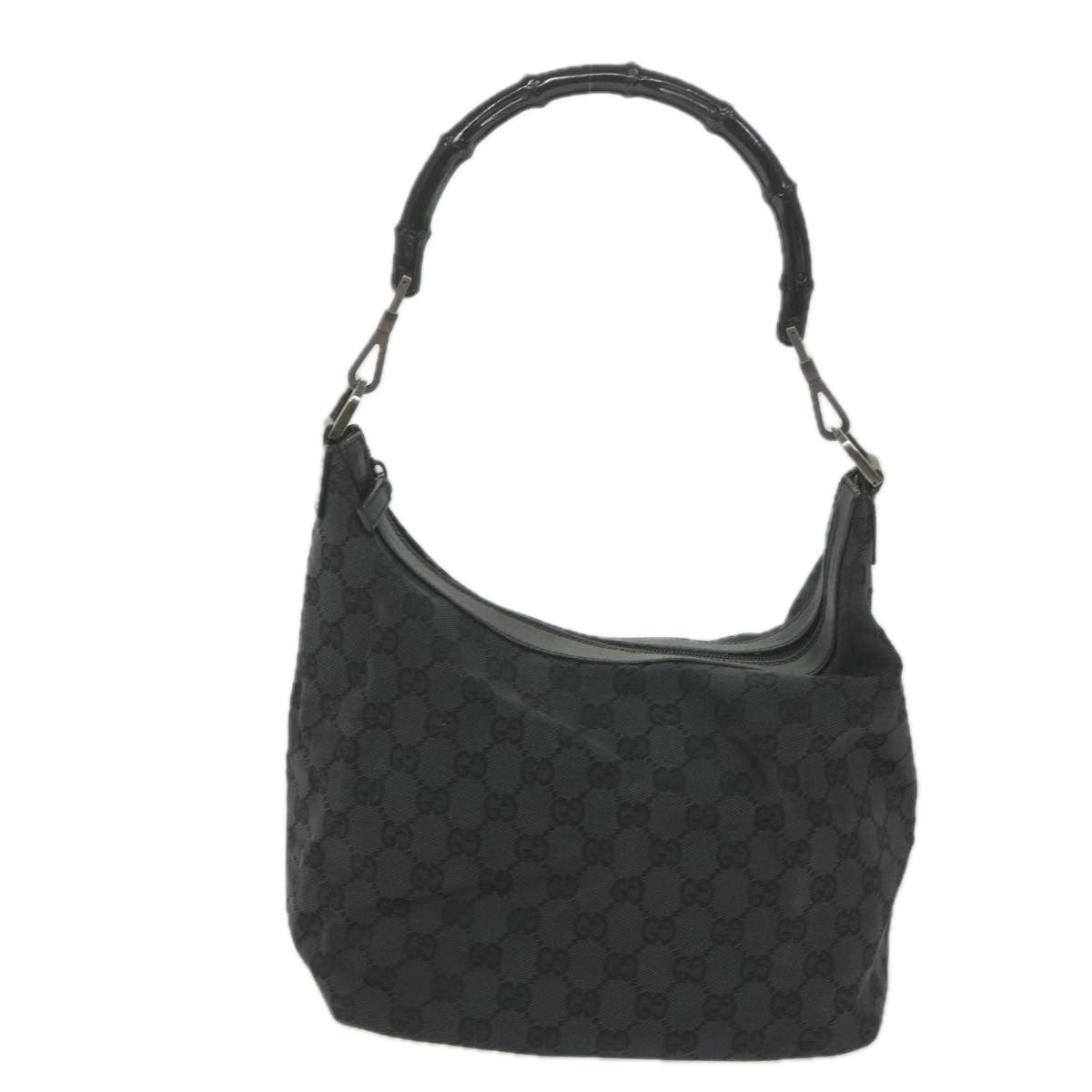 GUCCI GG Canvas Bamboo Shoulder Bag Black ac2332