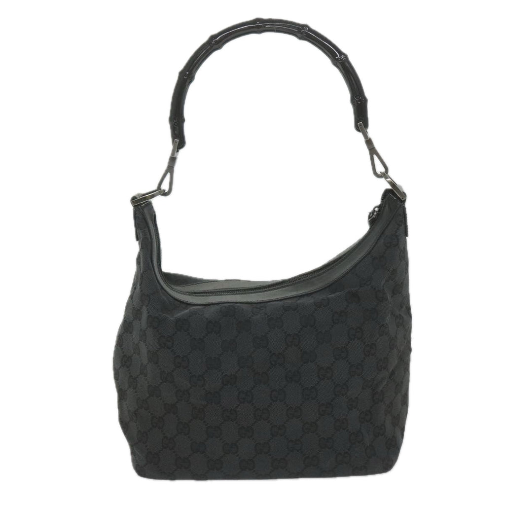 GUCCI GG Canvas Bamboo Shoulder Bag Black ac2332