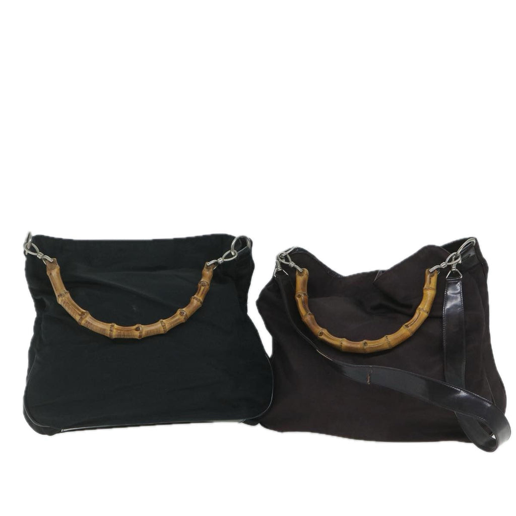 GUCCI Bamboo Shoulder Bag Nylon 2Set Black Brown ac2337
