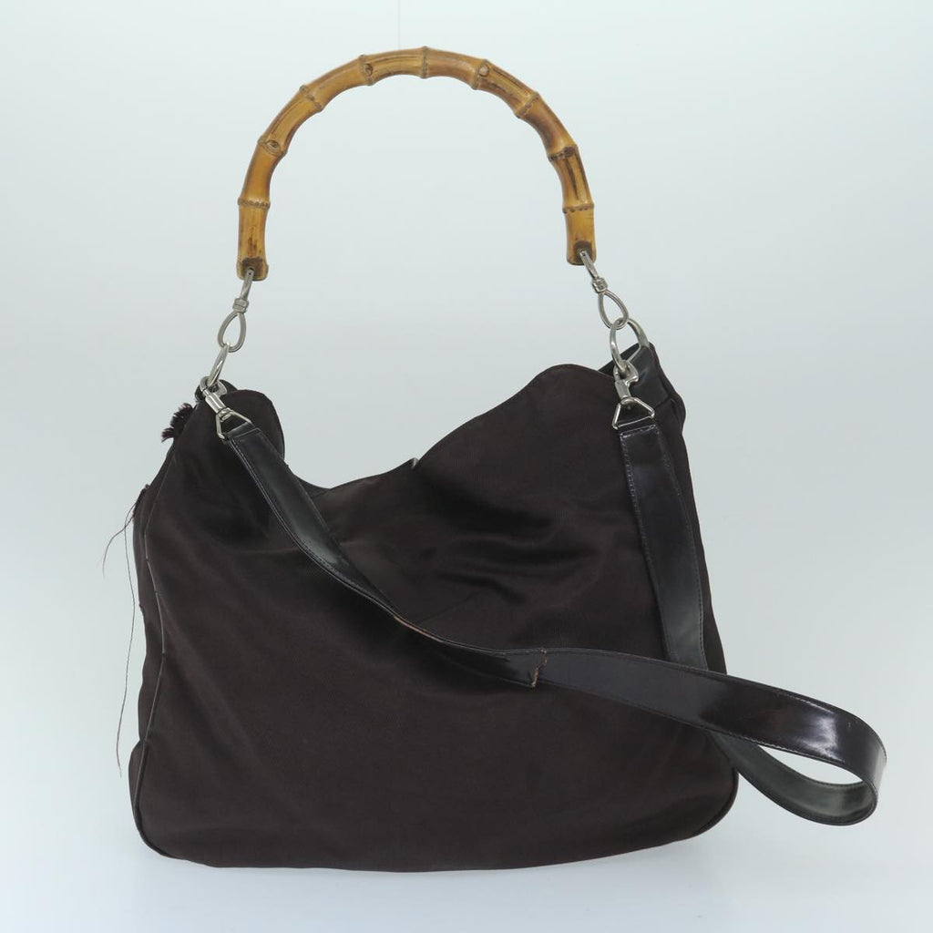 GUCCI Bamboo Shoulder Bag Nylon 2Set Black Brown ac2337