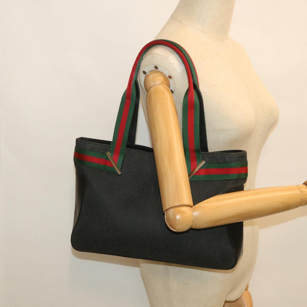 GUCCI Web Sherry Line Tote Bag Canvas Black Red Green 73983 ac2351