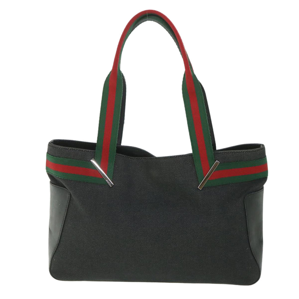 GUCCI Web Sherry Line Tote Bag Canvas Black Red Green 73983 ac2351