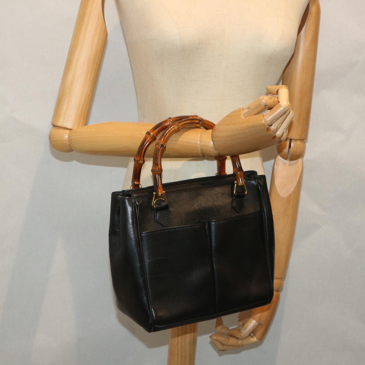 GUCCI Bamboo Hand Bag Leather Black 000 122 0316 ac2362