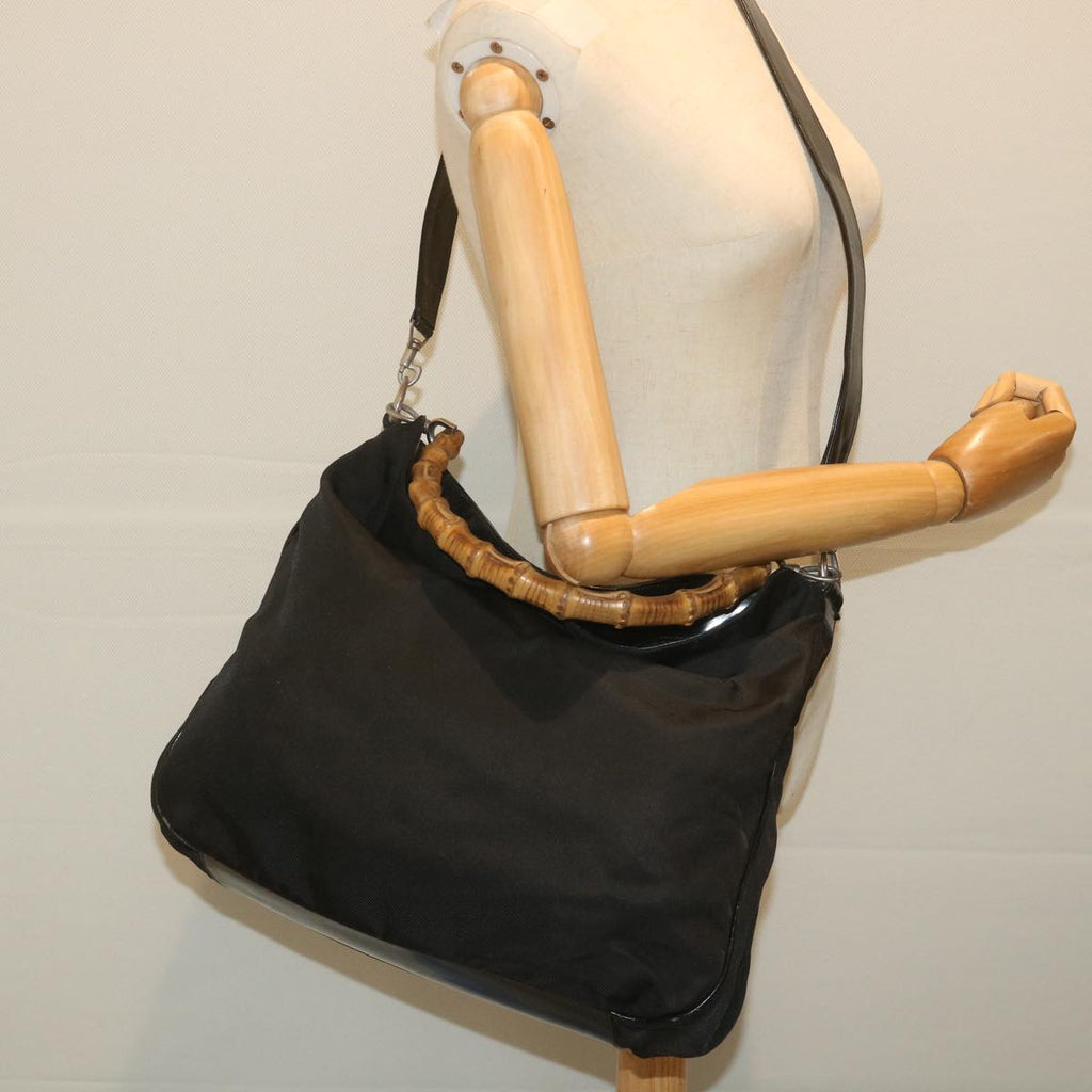 GUCCI Bamboo Shoulder Bag Nylon 2way Black ac2467