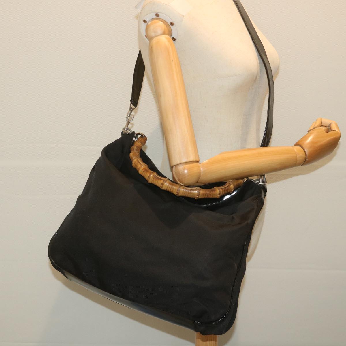 GUCCI Bamboo Shoulder Bag Nylon 2way Black ac2467