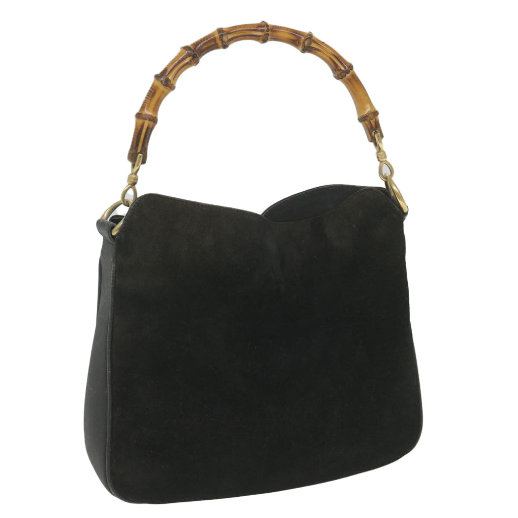 GUCCI Bamboo Shoulder Bag Suede Black ac2471