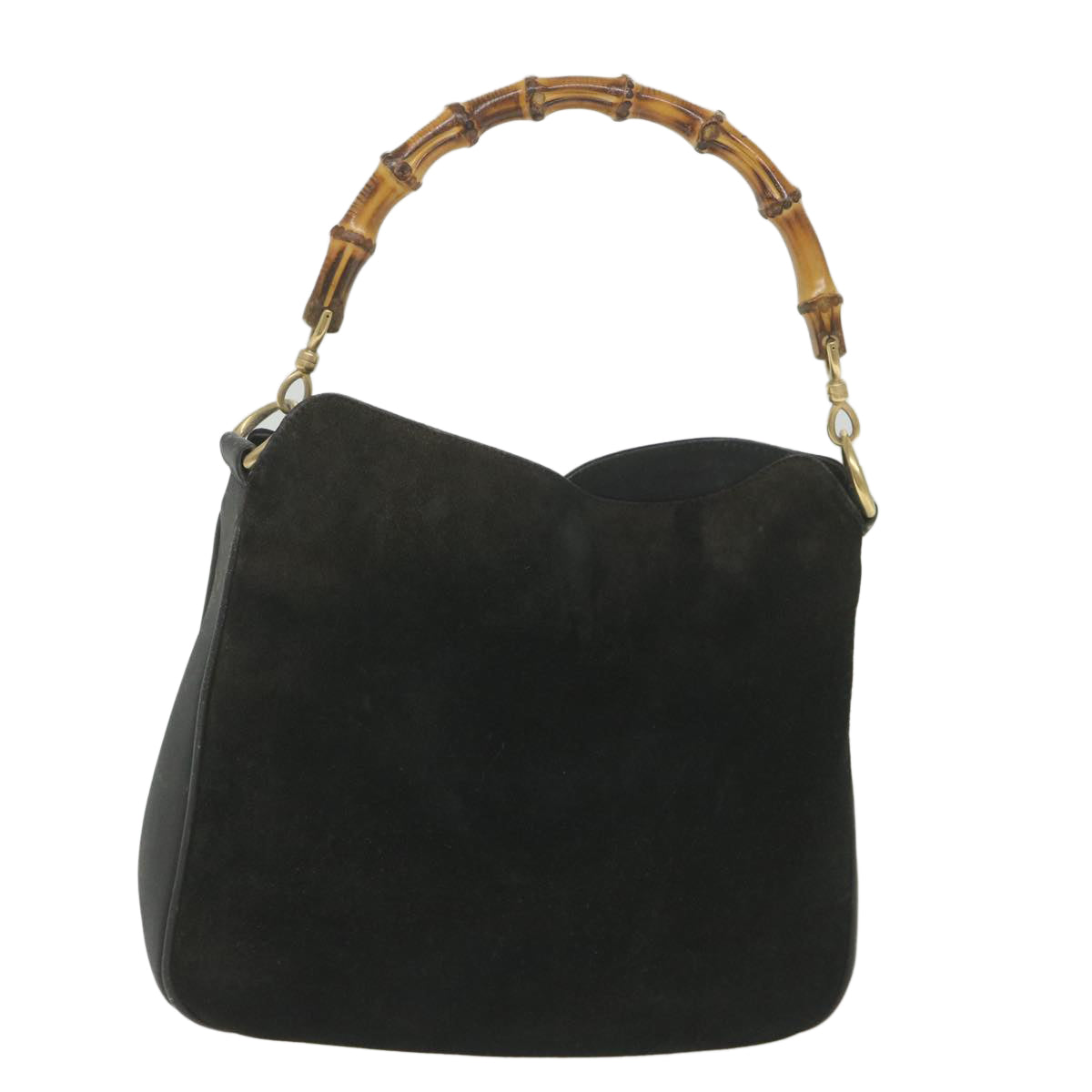GUCCI Bamboo Shoulder Bag Suede Black ac2471