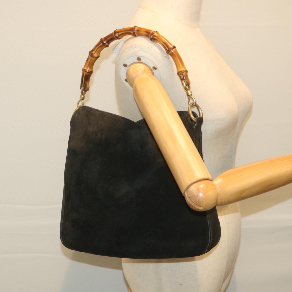 GUCCI Bamboo Shoulder Bag Suede Black ac2471