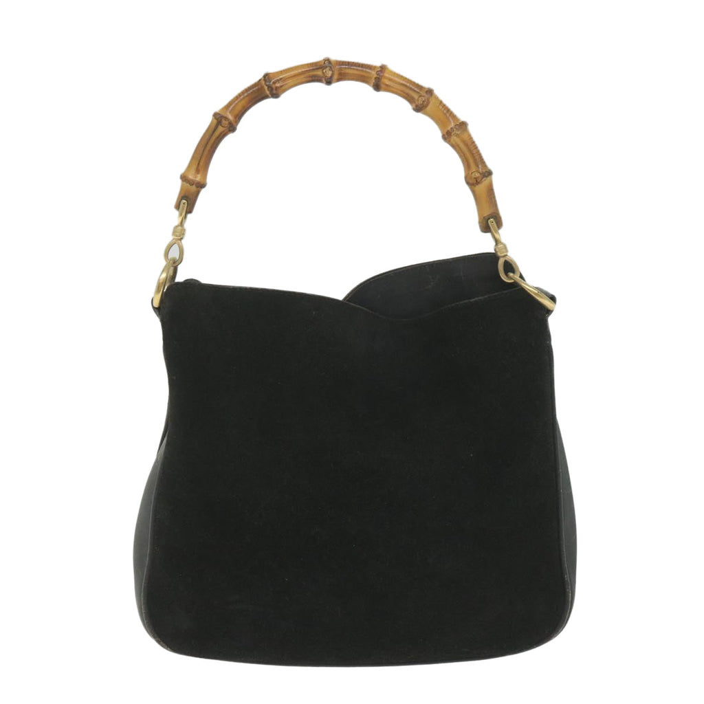 GUCCI Bamboo Shoulder Bag Suede Black ac2471