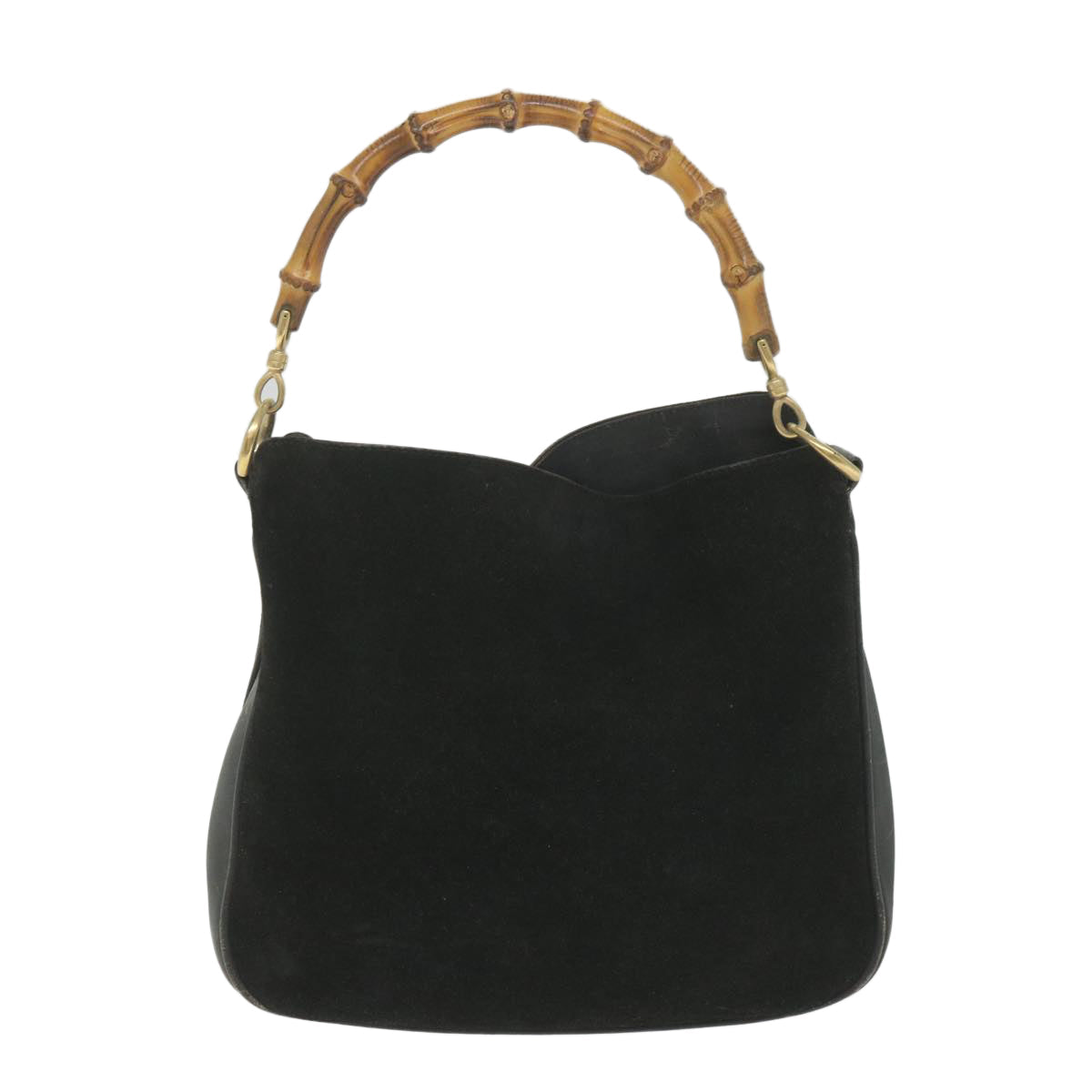 GUCCI Bamboo Shoulder Bag Suede Black ac2471