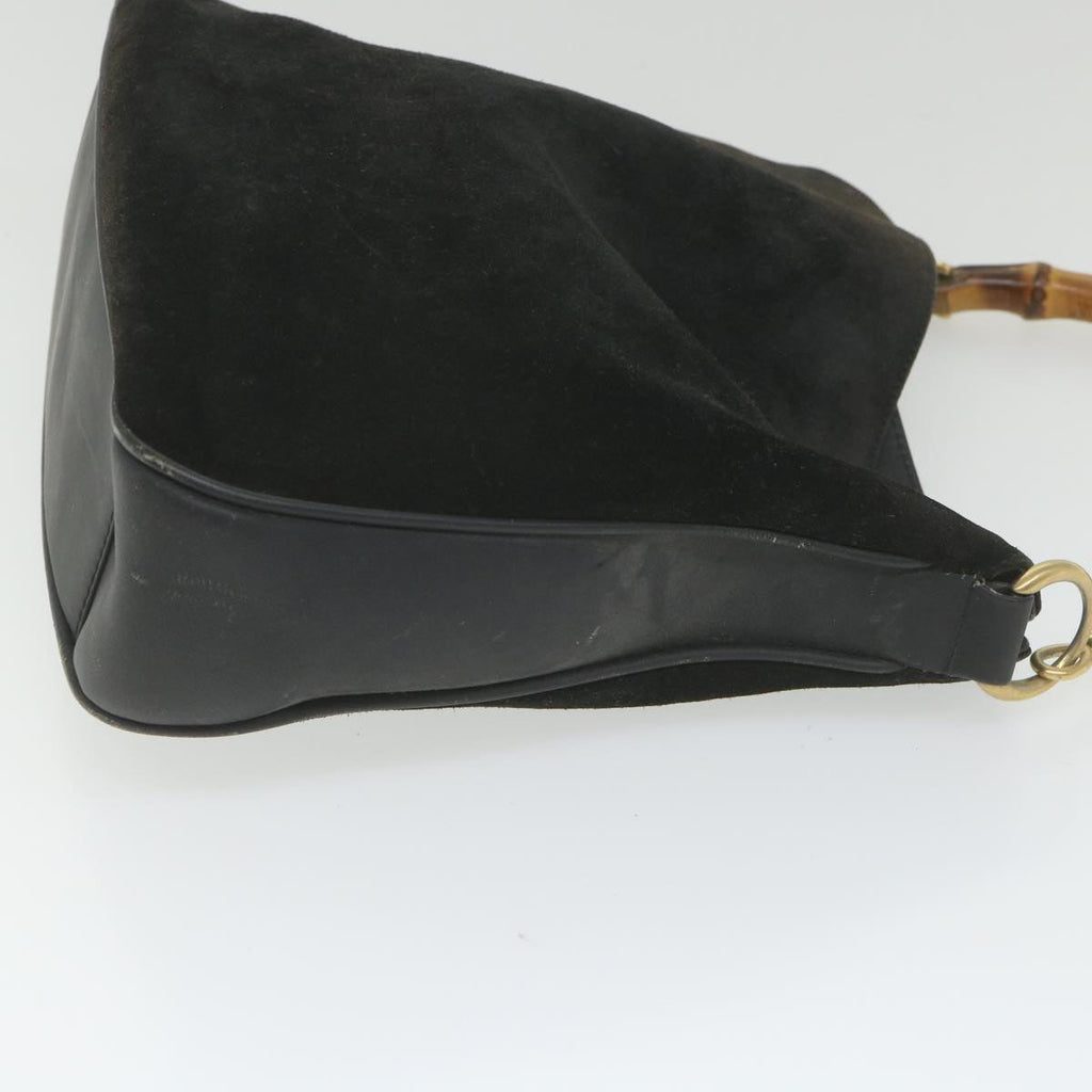 GUCCI Bamboo Shoulder Bag Suede Black ac2471