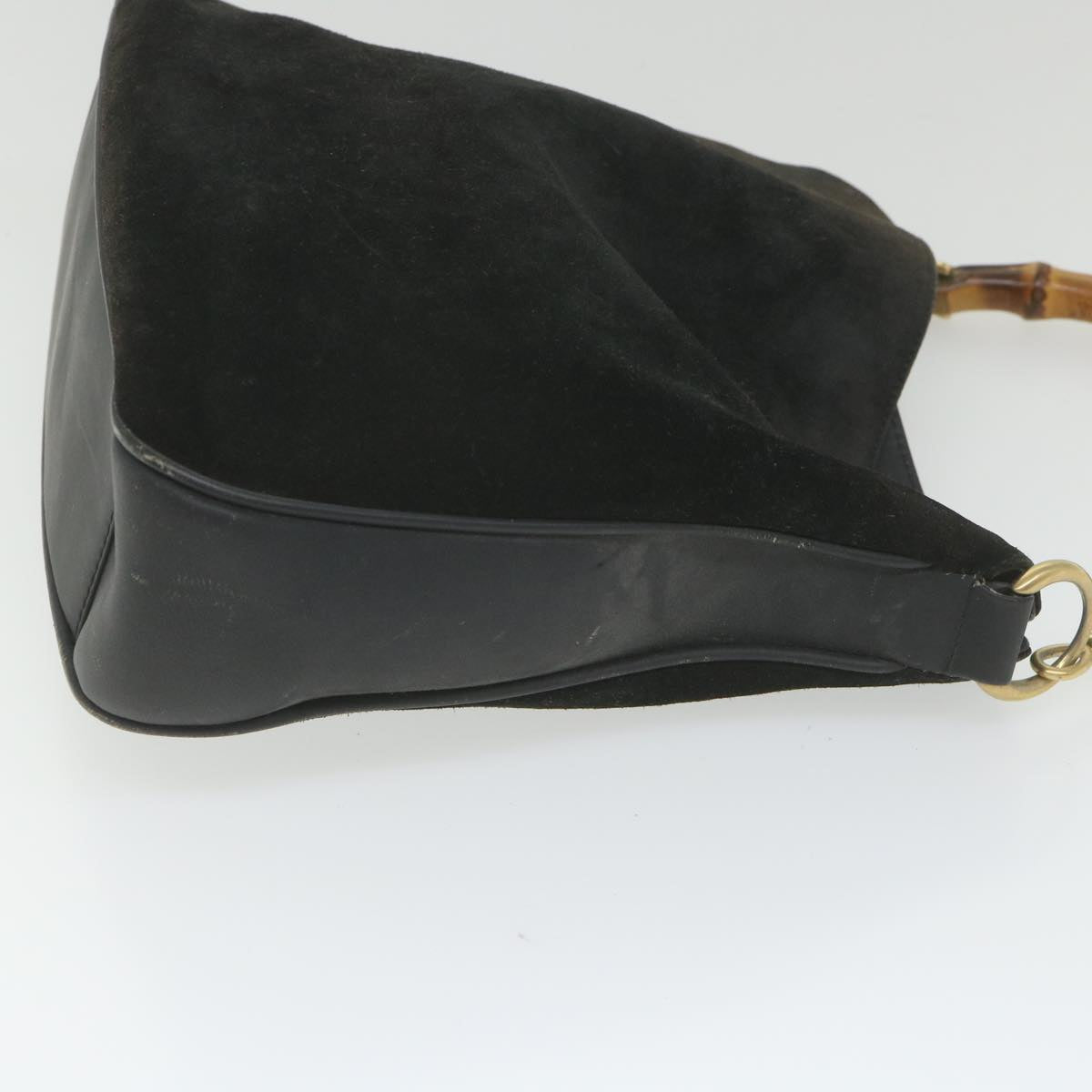 GUCCI Bamboo Shoulder Bag Suede Black ac2471