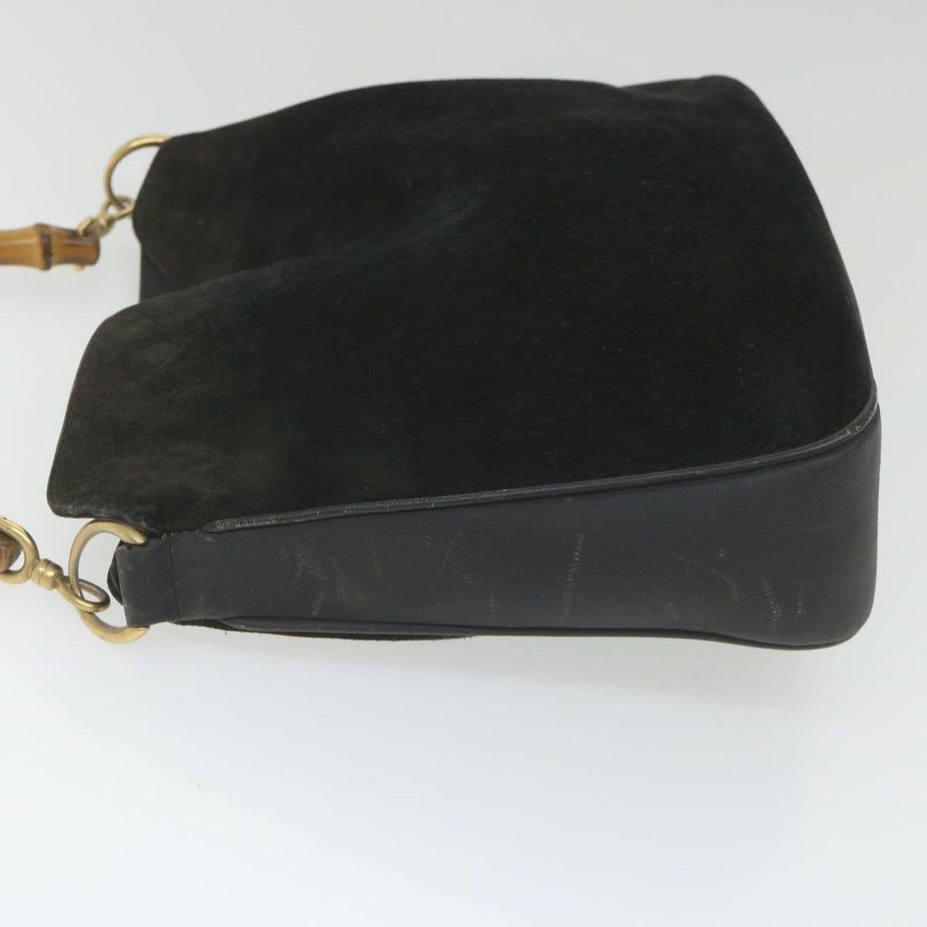 GUCCI Bamboo Shoulder Bag Suede Black ac2471