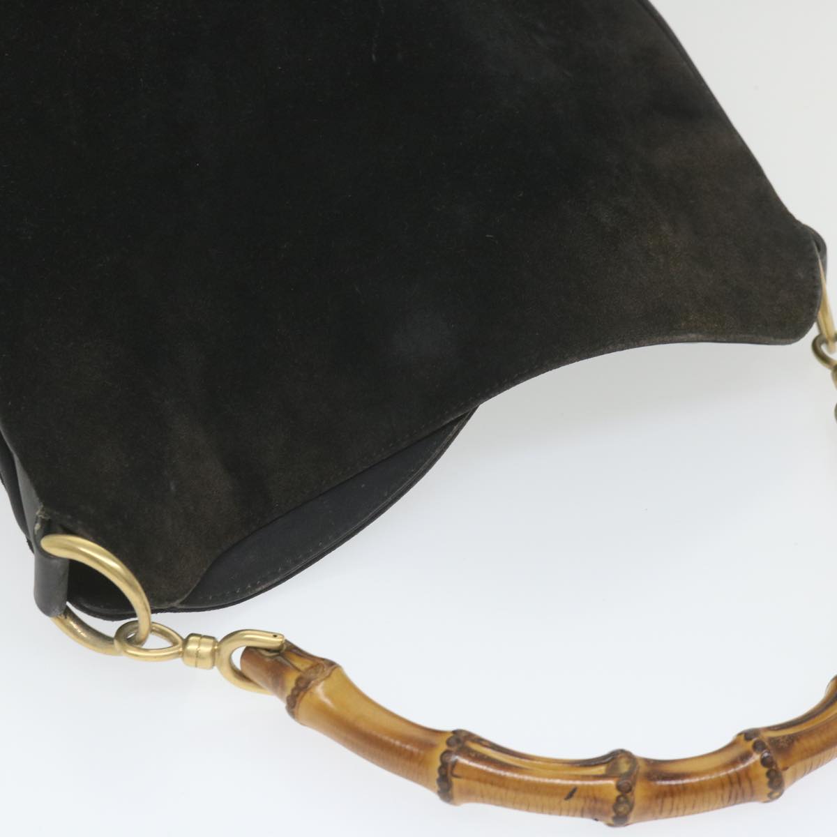 GUCCI Bamboo Shoulder Bag Suede Black ac2471