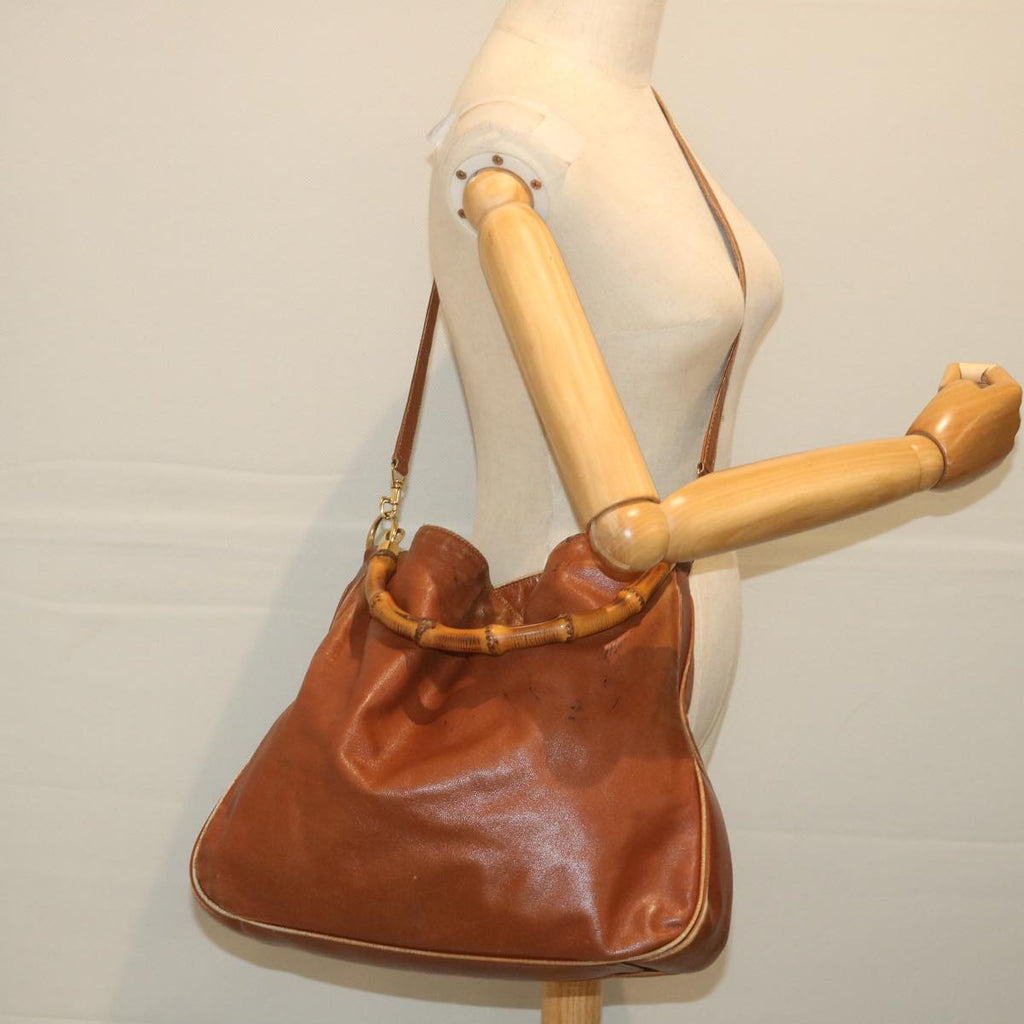 GUCCI Bamboo Shoulder Bag Leather 2way Brown ac2472