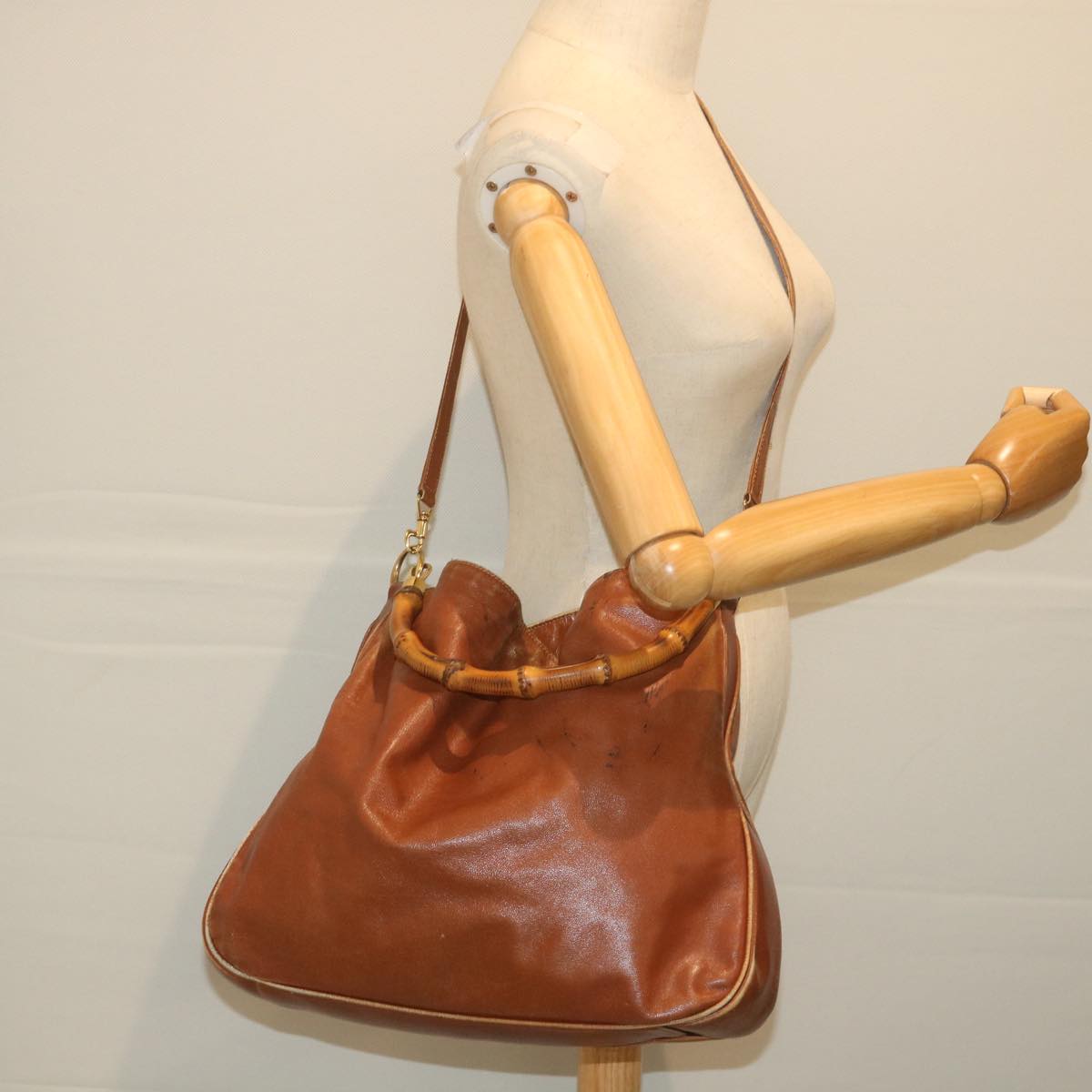 GUCCI Bamboo Shoulder Bag Leather 2way Brown ac2472