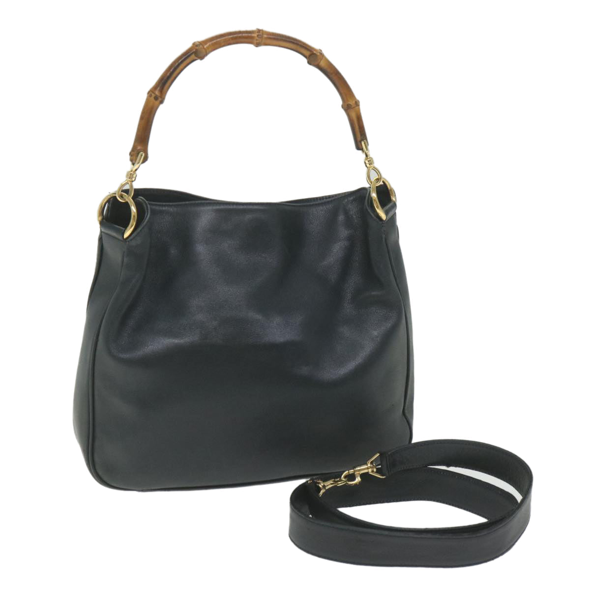 GUCCI Bamboo Shoulder Bag Leather 2way Black ac2473