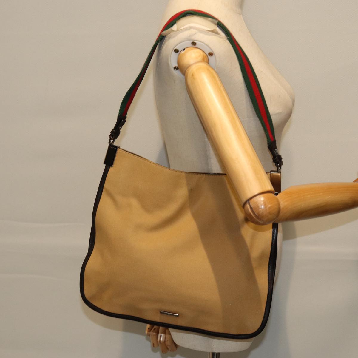 GUCCI Web Sherry Line Shoulder Bag Canvas Beige Green 001 4321 2684 ac2967