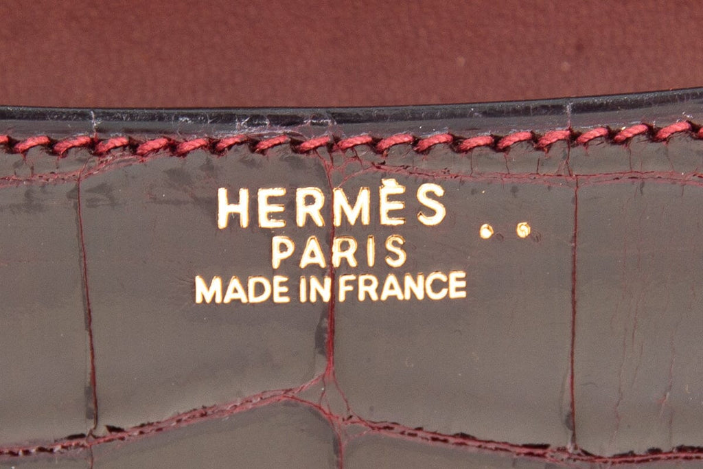 HermÃƒÆ’Ã‚Â¨s Shiny Niloticus Croc Constance 24 Bordeaux Handbag