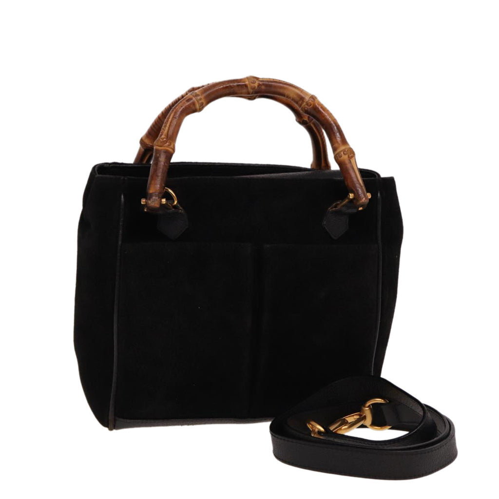 GUCCI Bamboo Hand Bag Suede 2way Black 000 122 0316 ac3043