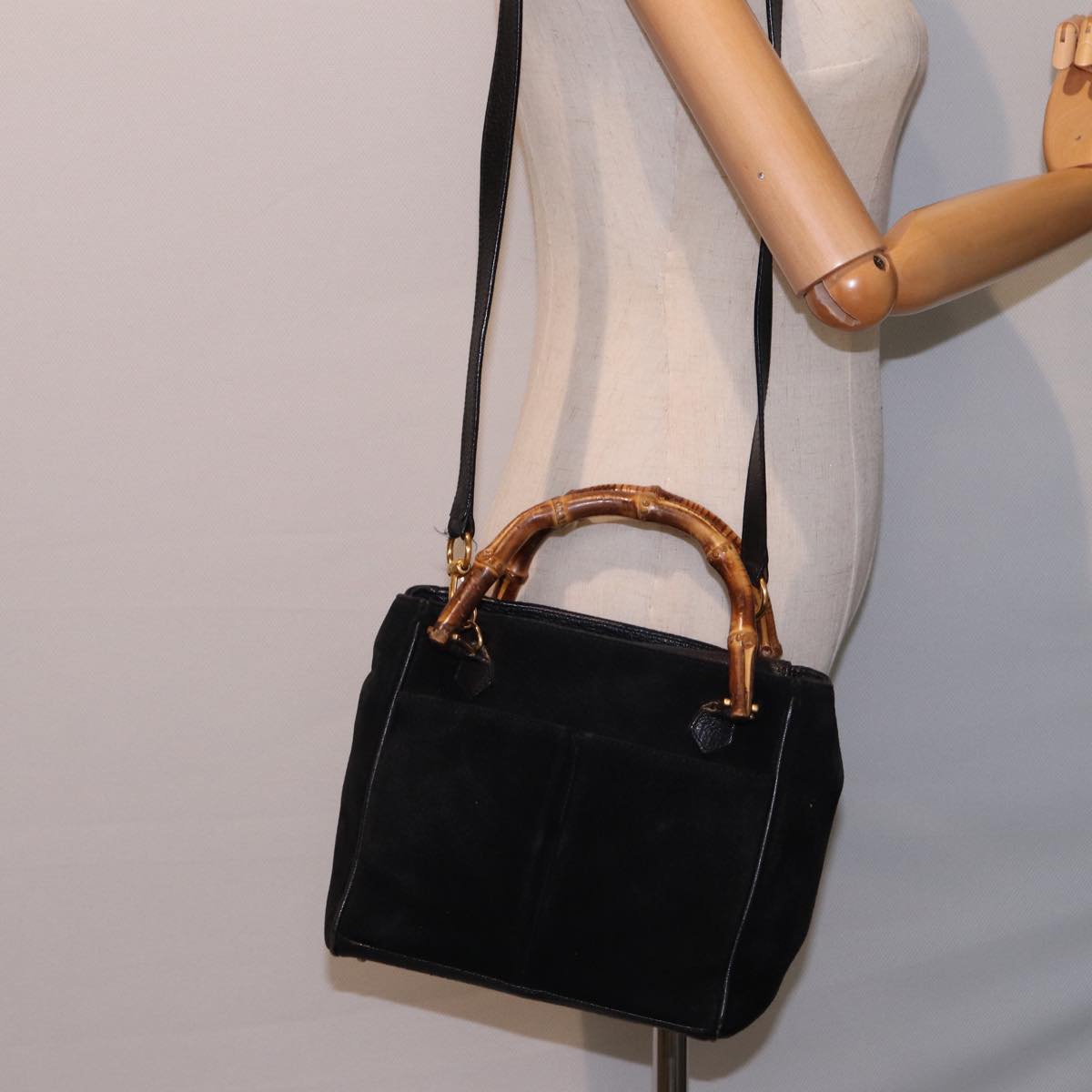 GUCCI Bamboo Hand Bag Suede 2way Black 000 122 0316 ac3043