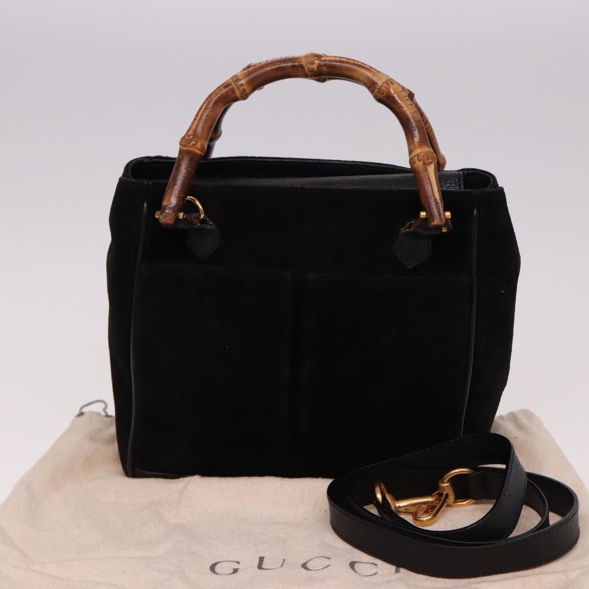 GUCCI Bamboo Hand Bag Suede 2way Black 000 122 0316 ac3043