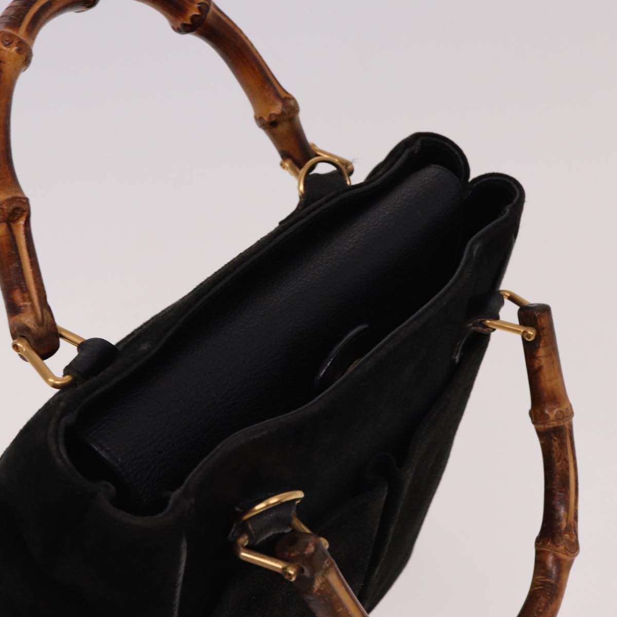 GUCCI Bamboo Hand Bag Suede 2way Black 000 122 0316 ac3043