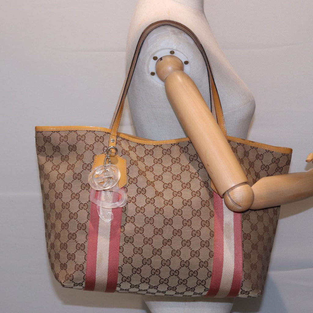 GUCCI GG Canvas Sherry Line Tote Bag Beige Pink 211970 ac3061