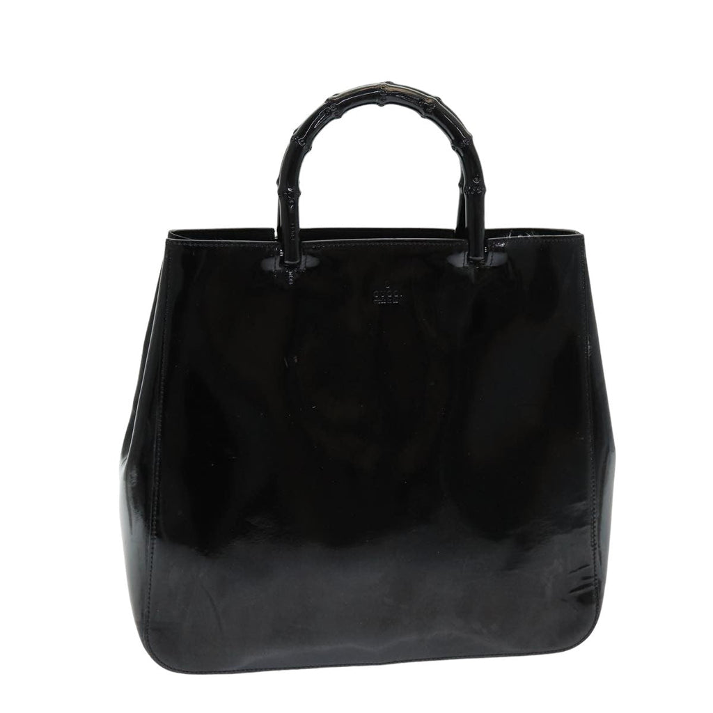 GUCCI Bamboo Hand Bag Patent leather Black ac3146