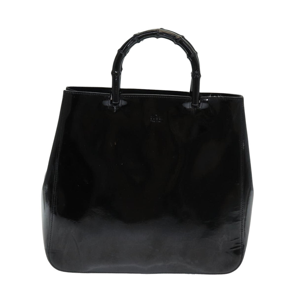 GUCCI Bamboo Hand Bag Patent leather Black ac3146