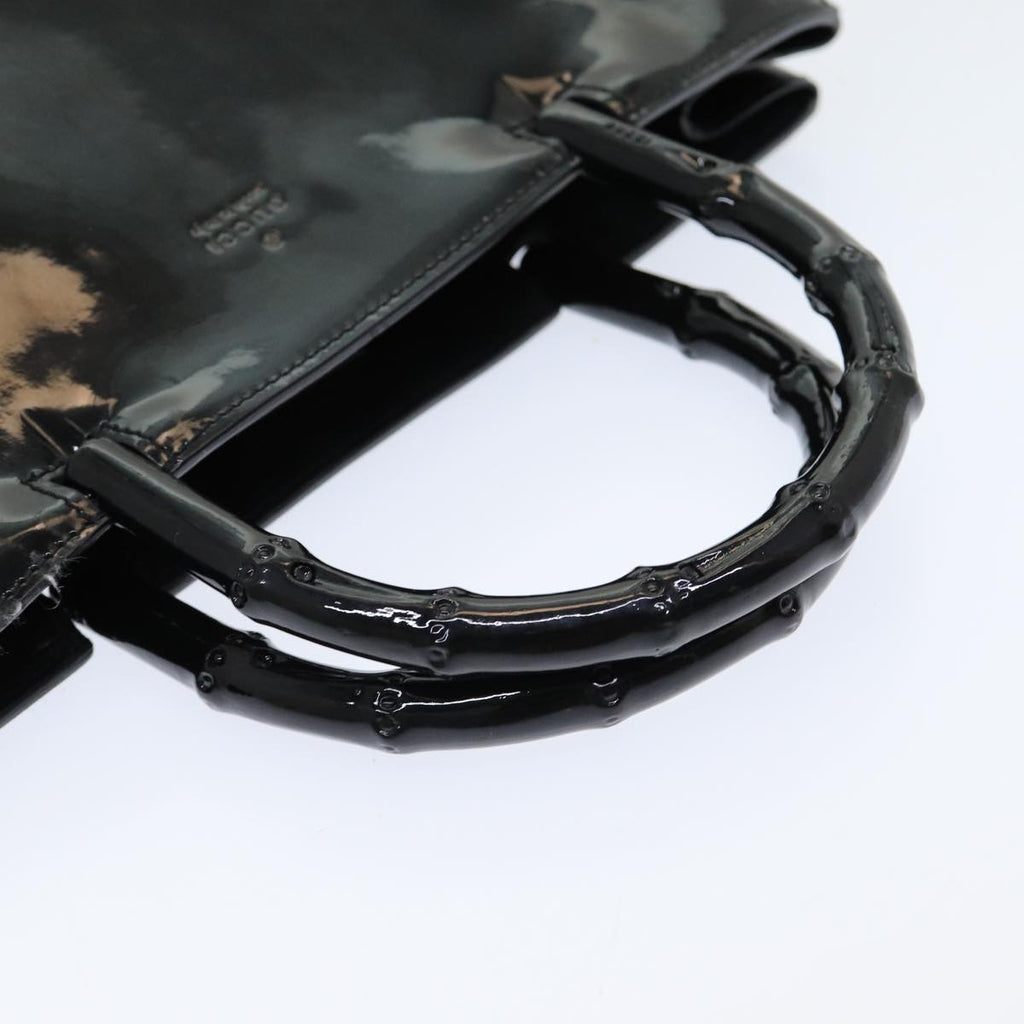 GUCCI Bamboo Hand Bag Patent leather Black ac3146