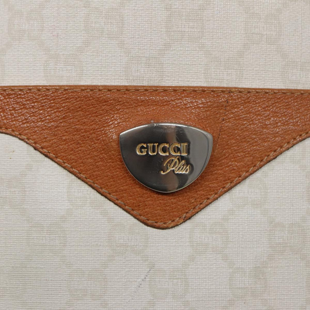 GUCCI GG Plus Supreme Web Sherry Line Tote Bag PVC Leather White Red ac3160