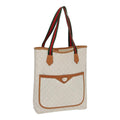 GUCCI GG Plus Supreme Web Sherry Line Tote Bag PVC Leather White Red ac3160
