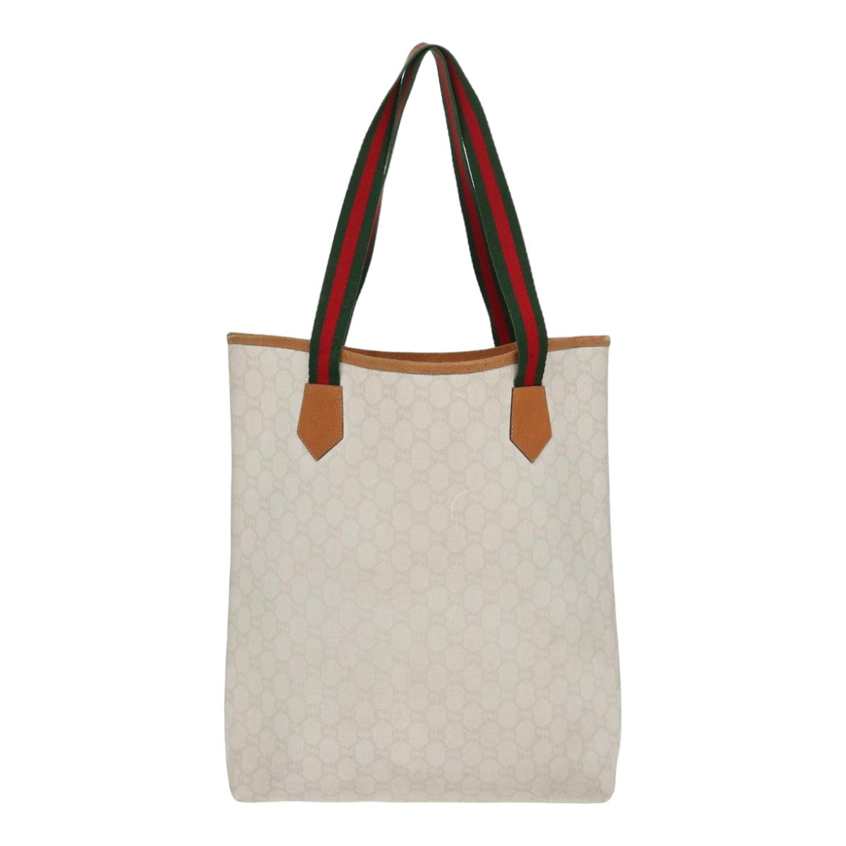 GUCCI GG Plus Supreme Web Sherry Line Tote Bag PVC Leather White Red ac3160