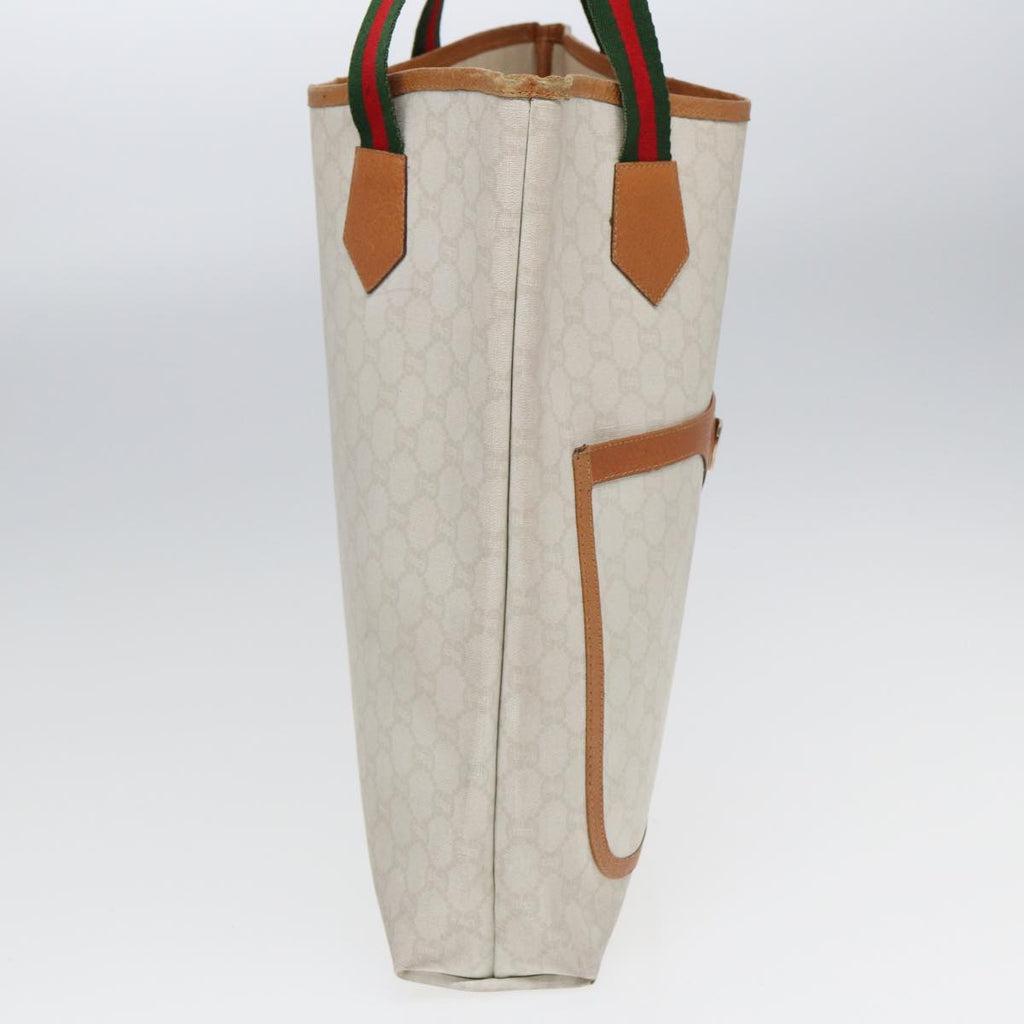 GUCCI GG Plus Supreme Web Sherry Line Tote Bag PVC Leather White Red ac3160