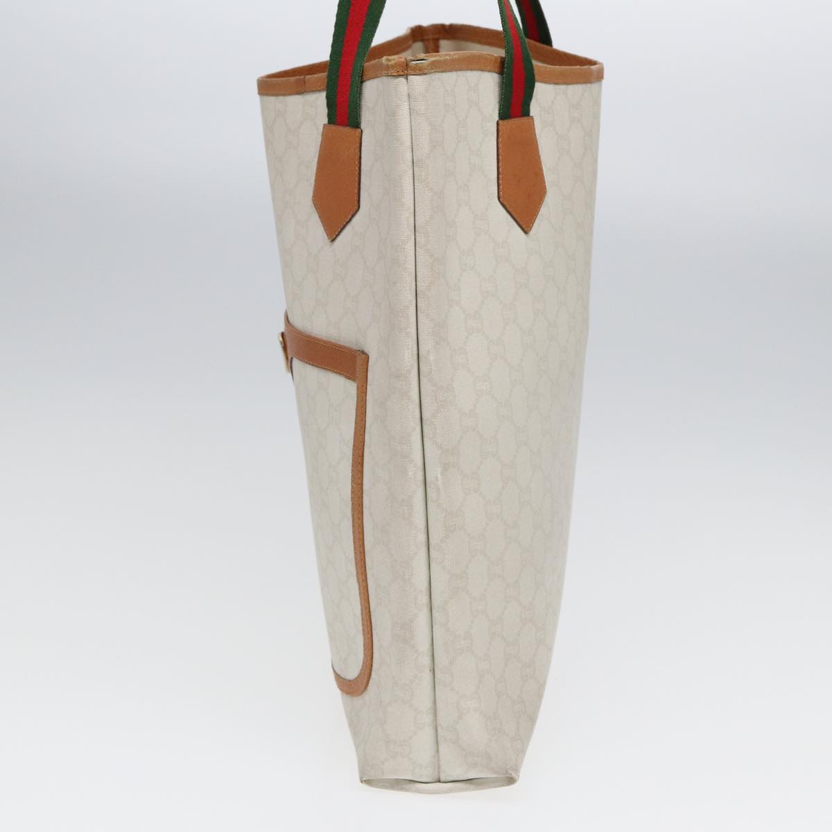 GUCCI GG Plus Supreme Web Sherry Line Tote Bag PVC Leather White Red ac3160