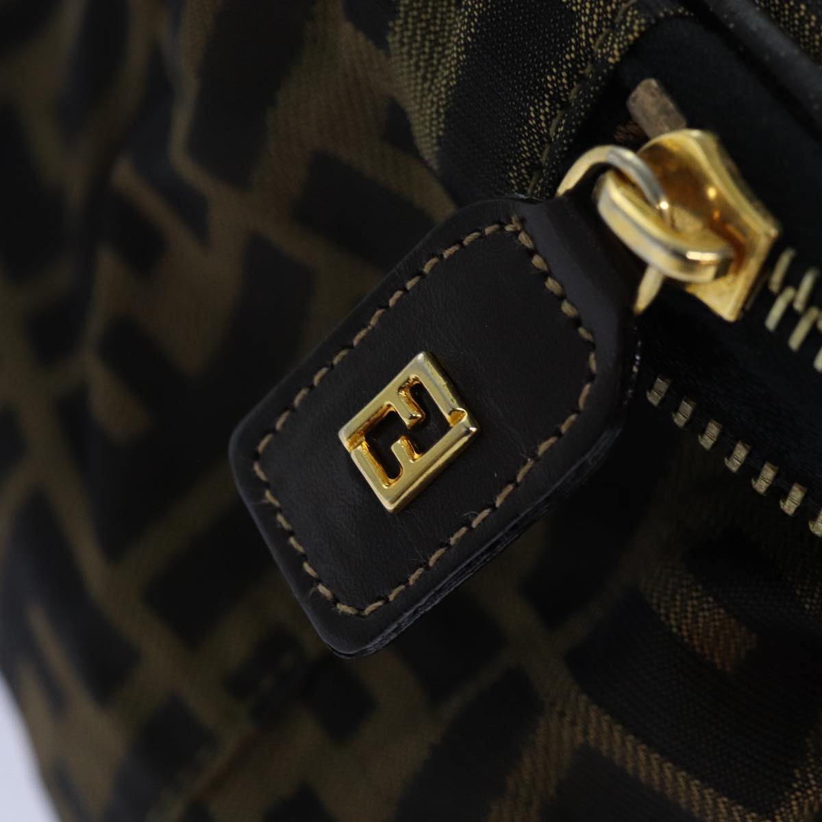 FENDI Zucca Canvas Vanity Pouch Brown Black gold ac3179