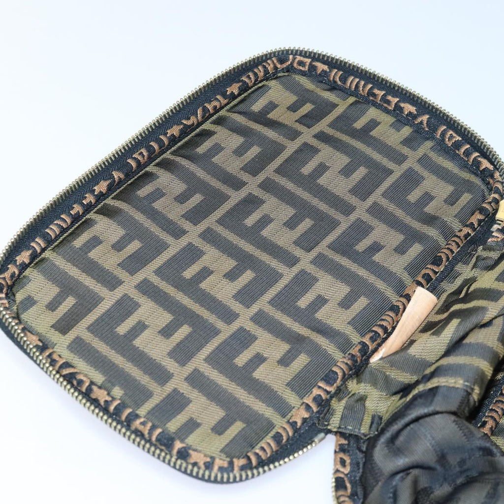 FENDI Zucca Canvas Vanity Pouch Brown Black gold ac3179