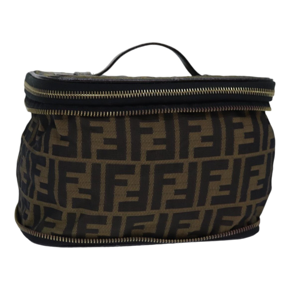 FENDI Zucca Canvas Vanity Pouch Brown Black gold ac3179